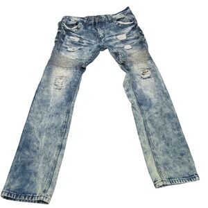 Blue Cult Denim Mens‎ Biker Jeans Blue Acid Wash Distressed Moto Denim 34